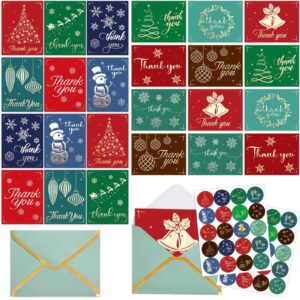 24 Pack Christmas Foil Thank You Cards and Envelopes Blank Inside Christmas Greeting Note Cards Party Supply