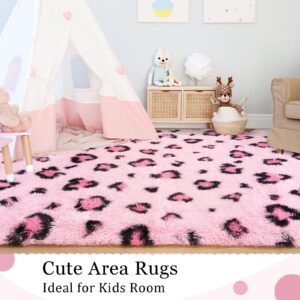 BENRON Pink Leopard Rugs, Soft Bedroom Rugs 4x6, Fluffy Living Room Rugs, Girls Room Decor Cheetah Print, Small Rugs for Dorm Apartment Foyer Entryway