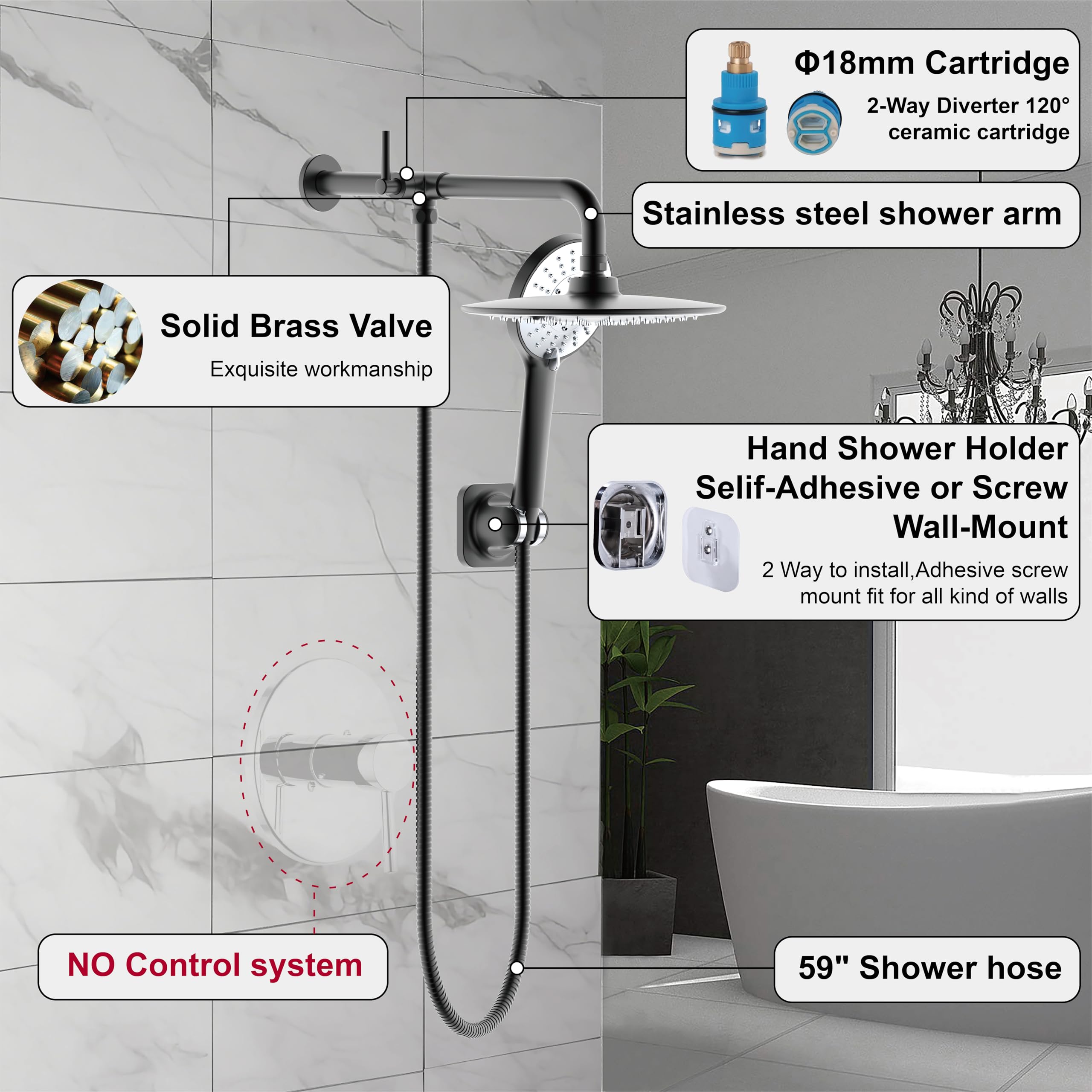 Derengge Shower combo,9 Inch Shower Head and Handheld Shower with Diverter Shower Arm,Matte Black Finished,SCA-0288-MT