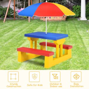 ARMILE Kids Picnic Table, Kids indoor & Outdoor Table and Bench set with Removable & Foldable Umbrella, Portable Toddler Plastic Picnic Table for Patio, Backyard, Ideal Gift for Boys Girls (Colorful)