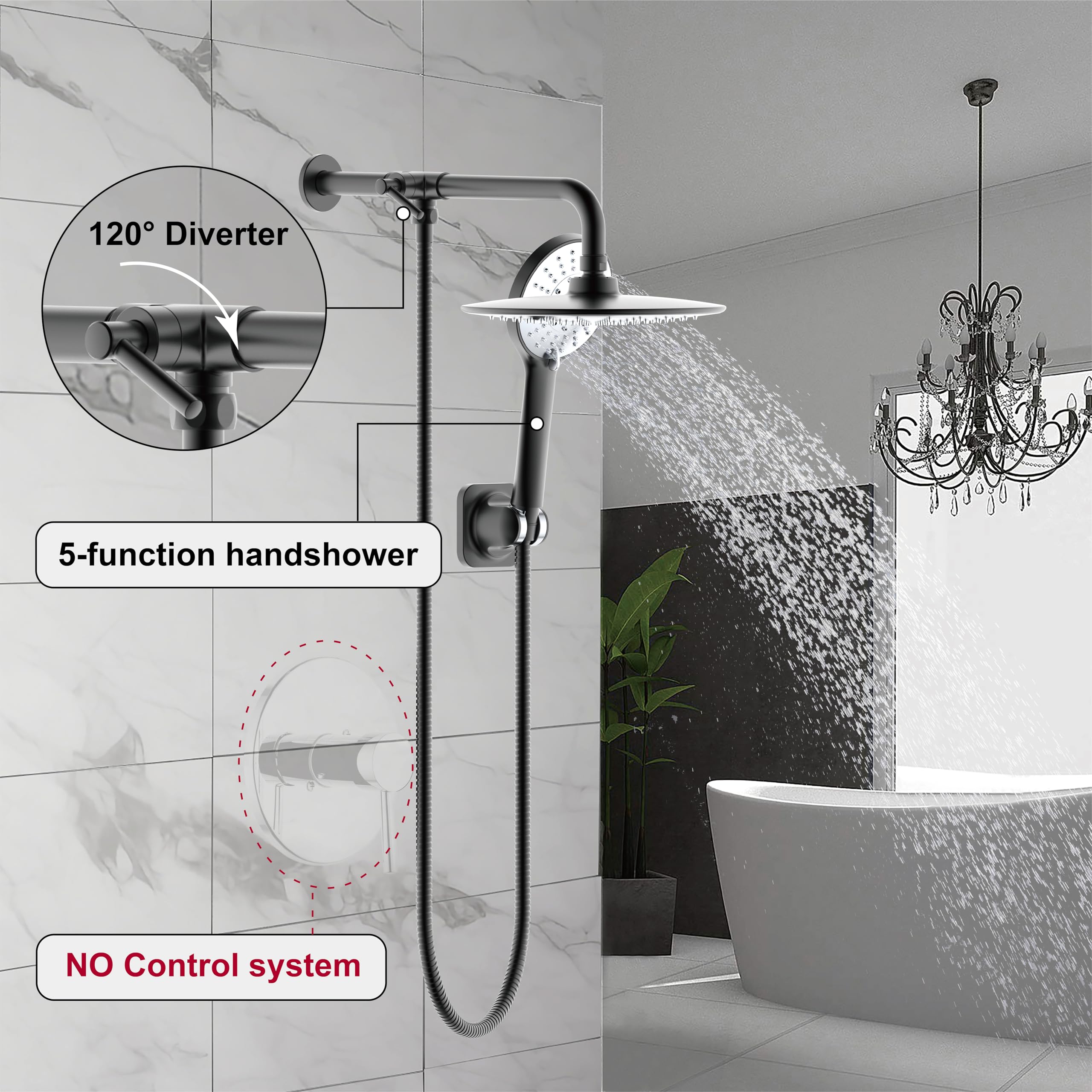 Derengge Shower combo,9 Inch Shower Head and Handheld Shower with Diverter Shower Arm,Matte Black Finished,SCA-0288-MT