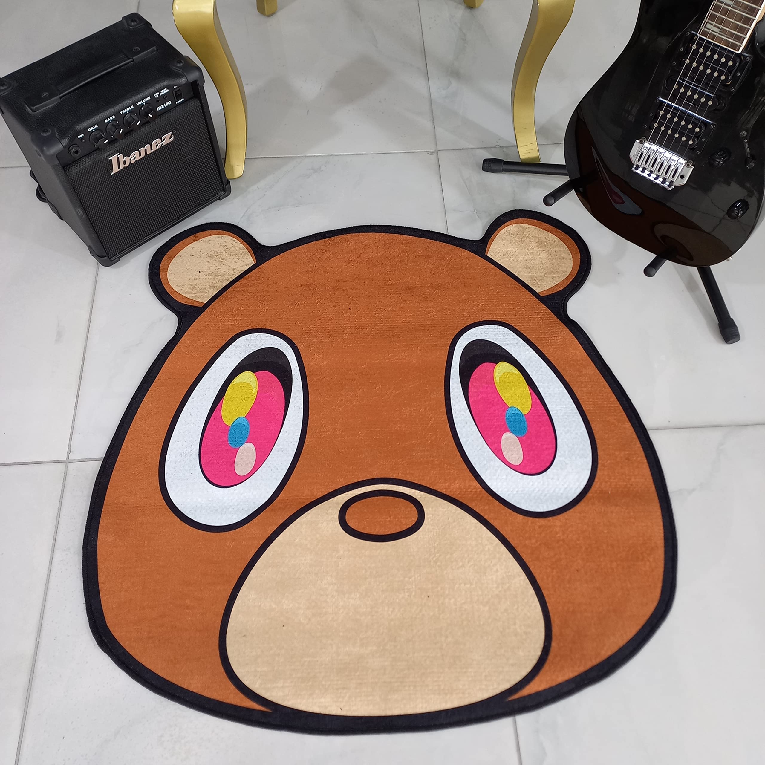 Rugendary Graduation Bear Rug LGBTQ Decorations Bear Head Shaped Carpet Hip Hop Lover Gift Mat Popular Music Room Decor Very Soft Thick Rug (Economic Quality, 2x2 ft.)