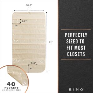 BINO Double Sided Hanging Jewelry Organizer - Beige | Necklace Bracelets & Earrings Storage | Portable Closet Organizer | Over-Door Accessories Holder with Pockets | Wardrobe Cabinet Jewelry Hanger