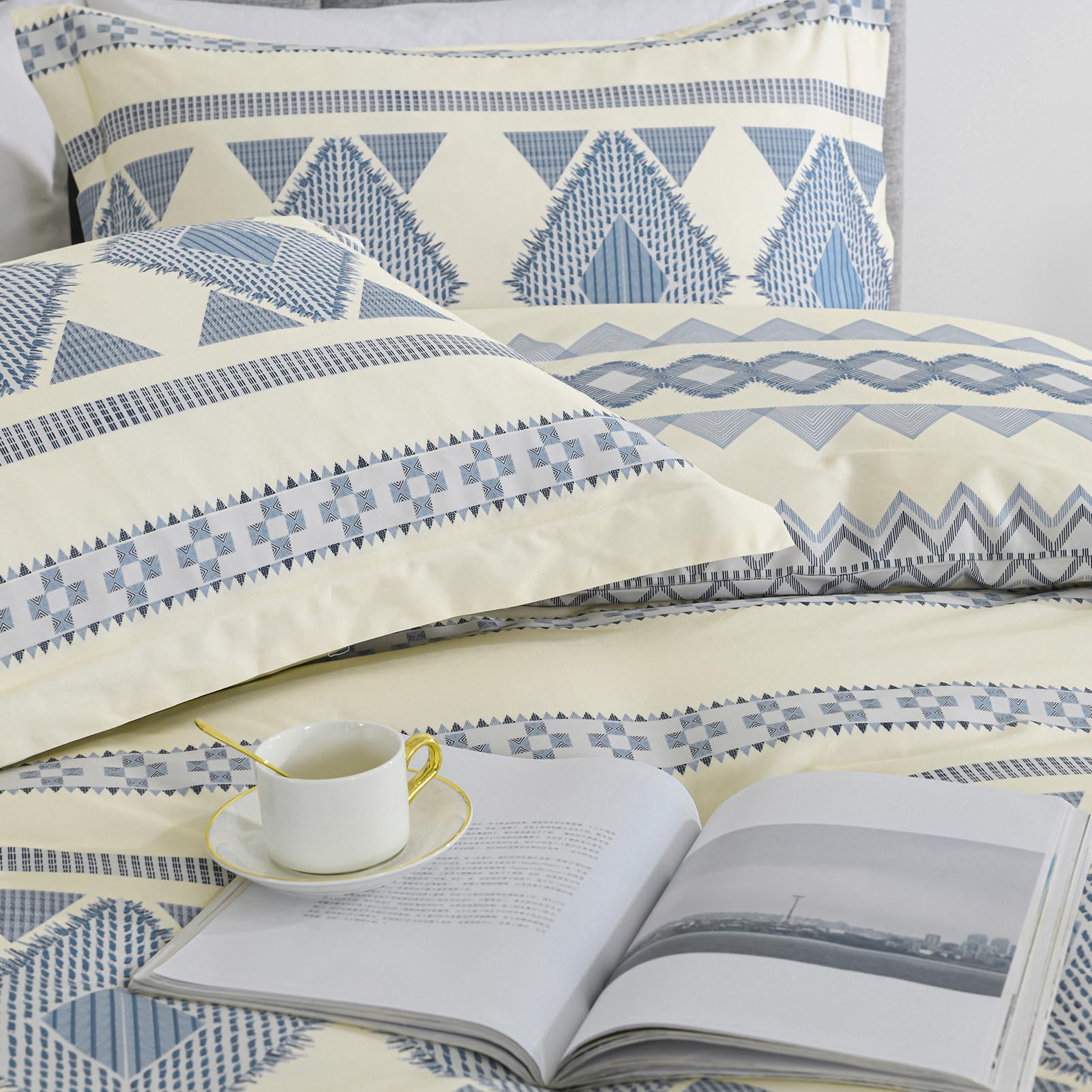 Y-PLWOMEN Duvet Cover King - 100% Cotton Duvet Cover King Size, Aztec Geometric Comforter Cover Set, Breathable and Soft Bedding Duvet Covers for All Season,Light Blue, 104"x90", No Comforter