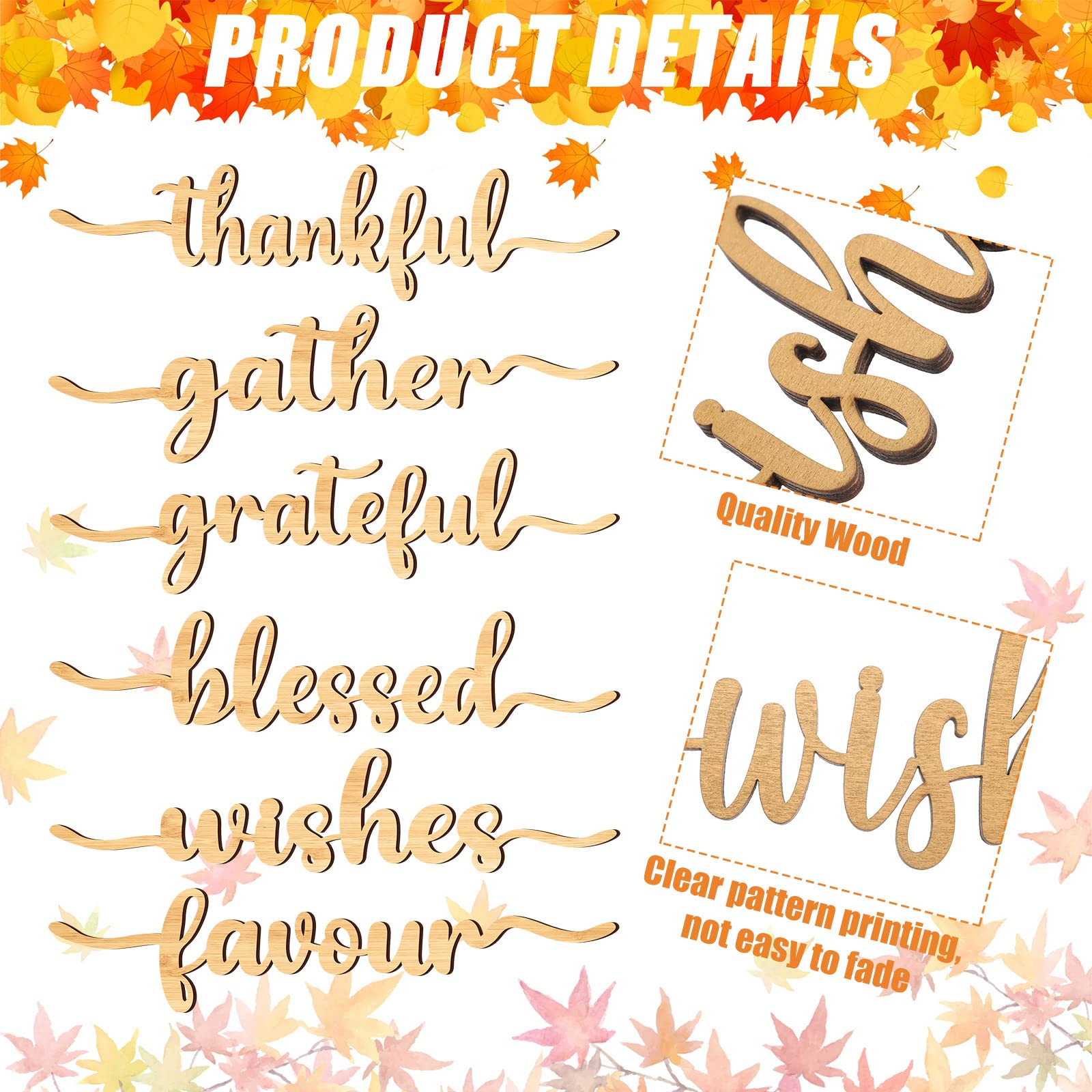 12 Pieces Thanksgiving Wood Word Cutout Thankful Plate Signs Grateful Blessed Gather Sign Thanksgiving Place Sign Thankful Plate Cutout Thanksgiving Sign for Table Home Dinner Party