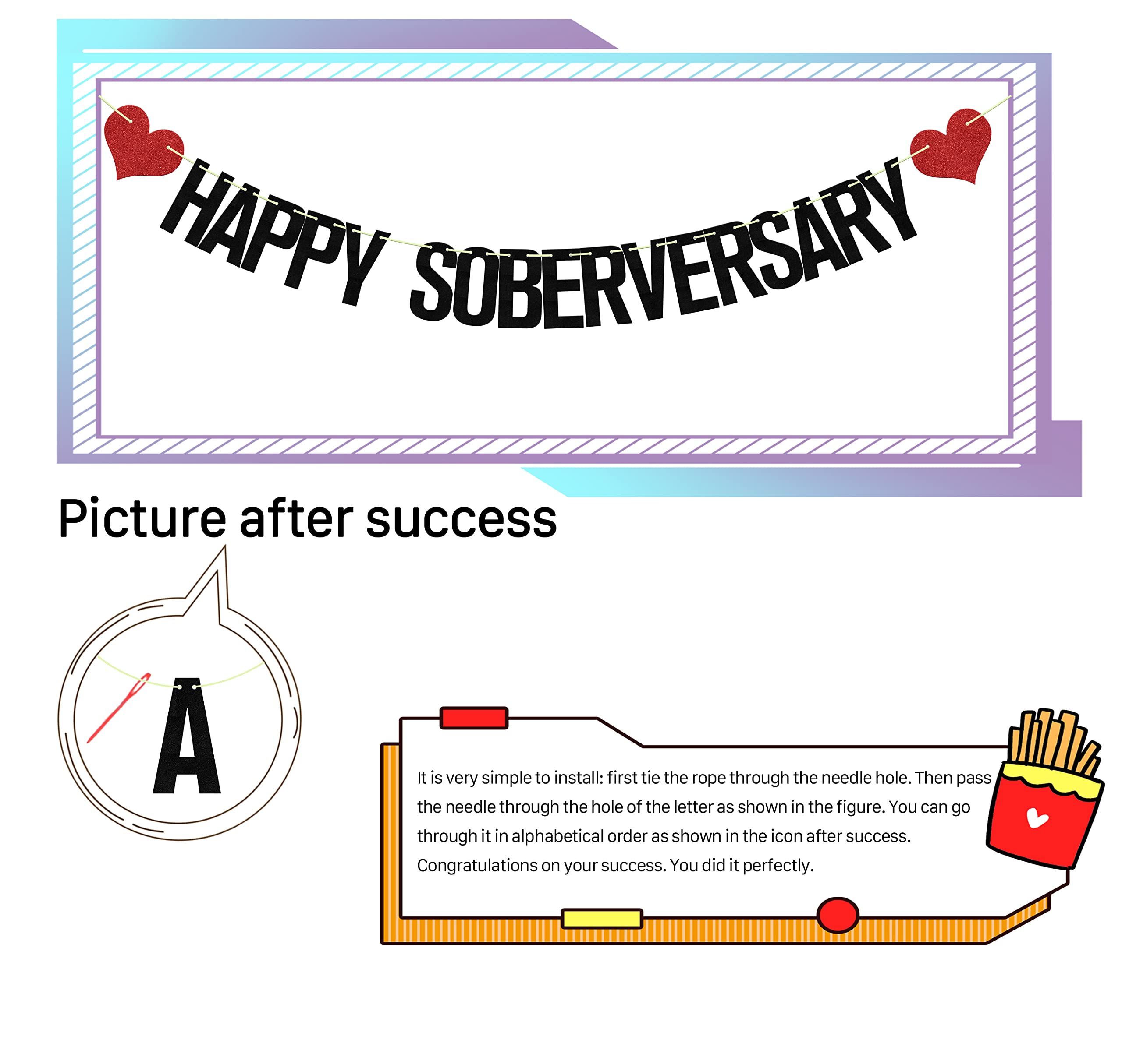 Happy Soberversary Banner, Happy Sober Anniversary Decorations, Happy Sobriety, Perfect for the Celebration of Lengths of Sobriety and Recovery Birthdays Black Red Glitter