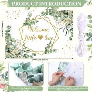 Newwiee 7 x 5 ft Greenery Baby Shower Theme Backdrop for Neutral Welcome Little One Photography Background Glitter Gold Lines Baby Shower Theme Photo Props for Gender Reveal Party