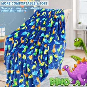 Warm Soft Toddler Fleece Blankets for Boys with Dinosaur Pattern Print - Cozy Fuzzy Plush Flannel Kids Throw Blanket for Daycare & School - 50x60 inches