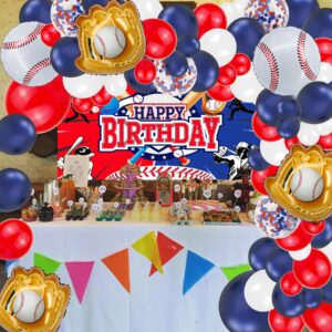 Baseball Balloon Arch Garland,146 Pcs Baseball Aluminum foil Glove Red White Navy Blue Confetti Latex Balloons for Boys Teene Sport Theme Birthday Party Baby Shower Party Decoration