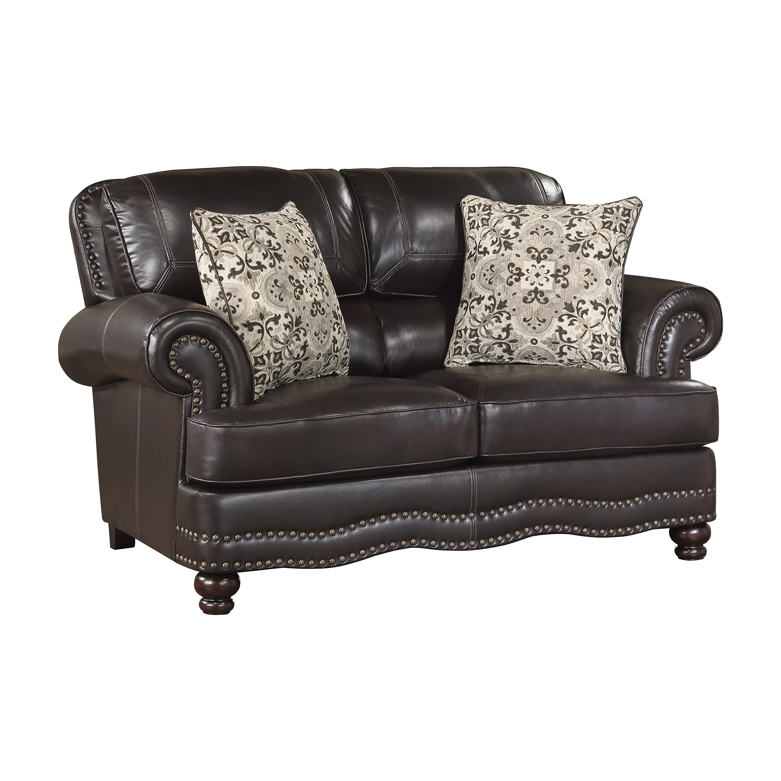 Lexicon Sébastien Breathable Faux Leather Living Room Loveseat, Brown