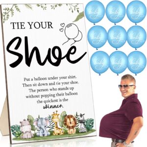 roowest 51 pcs tie your shoe baby shower game woodland safari baby shower sign 50 baby latex balloons gender reveal party favors jungle baby shower games for boys girls(blue)