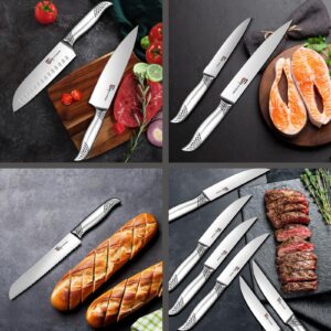 SYOKAMI Kitchen Knife Set, 14 Pieces Japanese Style Knife Block Set with Magnetic Holder, High Carbon Stainless Steel Ultra Sharp Knives for kitchen with Ergonomic Handle and Sharpener, Black Dot