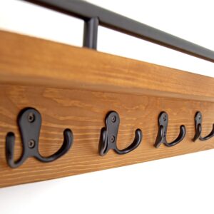 Ripple Creek Key Holder for Wall and Mail Shelf, Decorative Wooden Wall Rack for Keys, Letters, Bills - Pine Wood Unique and Industrial Decor, Perfect for Entryway, Kitchen (Light Brown, Double Hook)