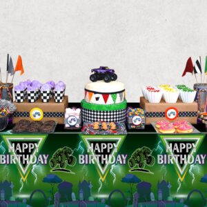 AwserTantue 3 Pack Green and Purple Monster Truck Tablecloths, Monster Truck Happy Birthday Disposable Rectangle Table Cover for Kids Baby Shower Theme Birthday Party Dinner Table Decor,108×54 inches