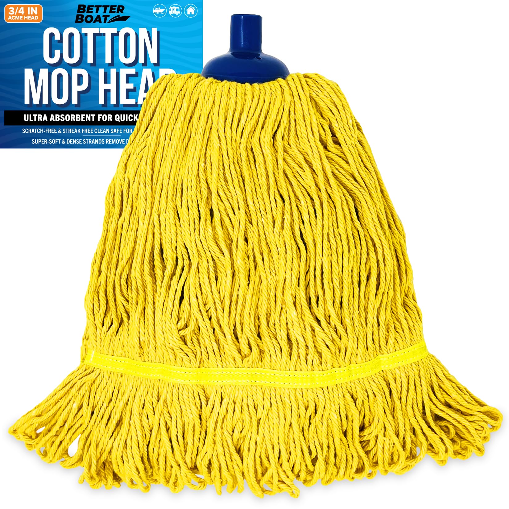 Cotton Screw on Mop Head Replacement Refill Cotton Mop Heads Replacements Boat Cleaning Products Wash Mop for Deck, Floor, Home, Auto Car and RV String Mop Heads Commercial Grade Mopheads