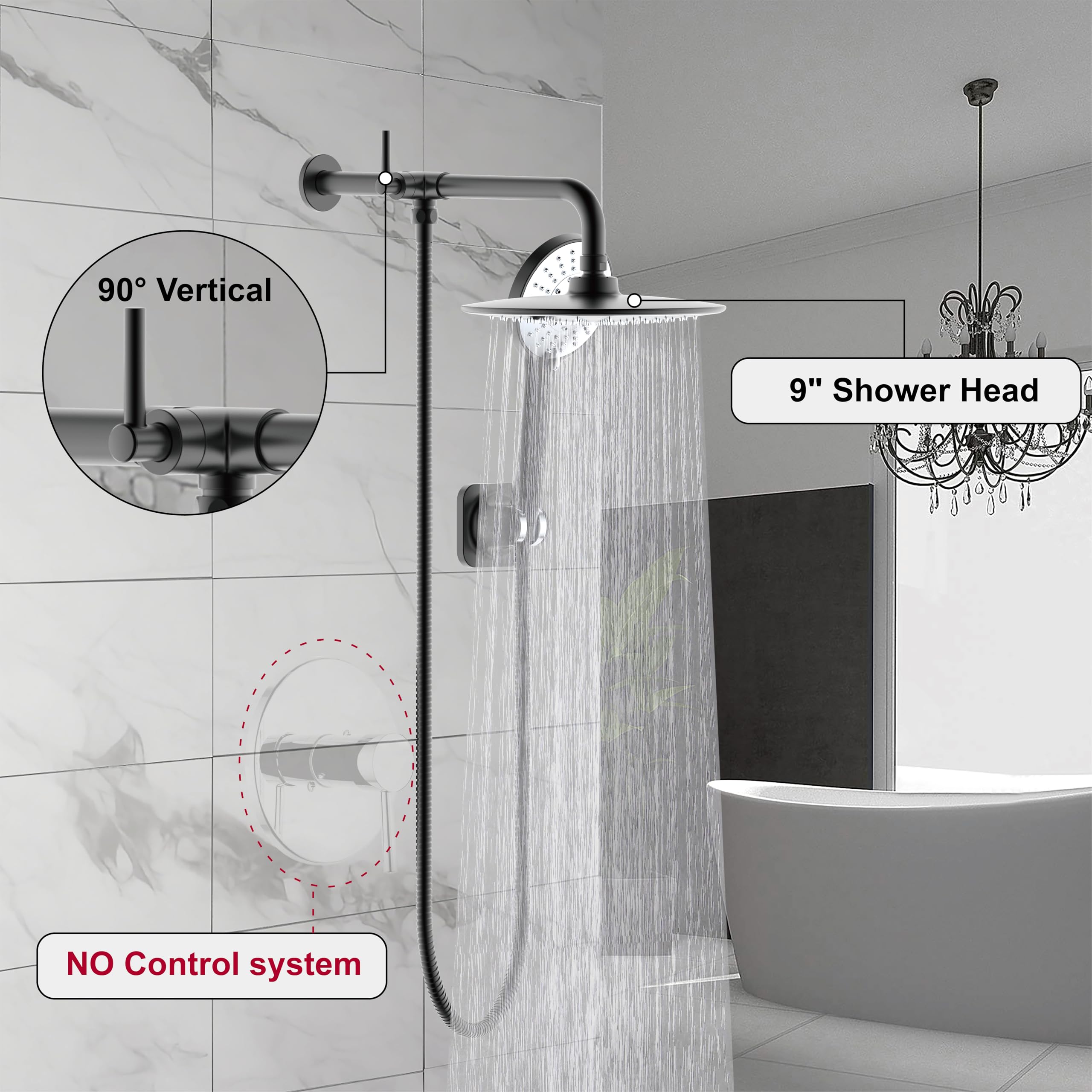 Derengge Shower combo,9 Inch Shower Head and Handheld Shower with Diverter Shower Arm,Matte Black Finished,SCA-0288-MT