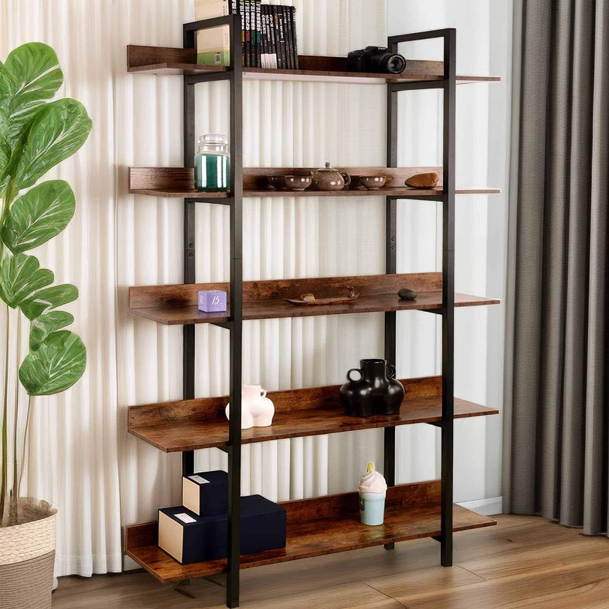 Vocuer 5 Tier Bookshelf Tall Bookcase bookcases and Book Shelves 5 Shelf Bookshelves and bookcases Wide Bookshelf for Bedroom Large Bookshelf Small Open Bookcase Shelf Book case Book Shelf for Office