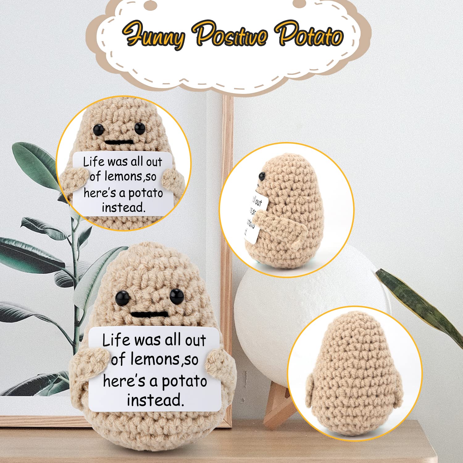 3 inch Life Interesting Knitted Positive Potato Mini Funny Positive Potato, Creative Cute Wool Funny Knitted Positive Potato for Birthday Gifts Party Decoration