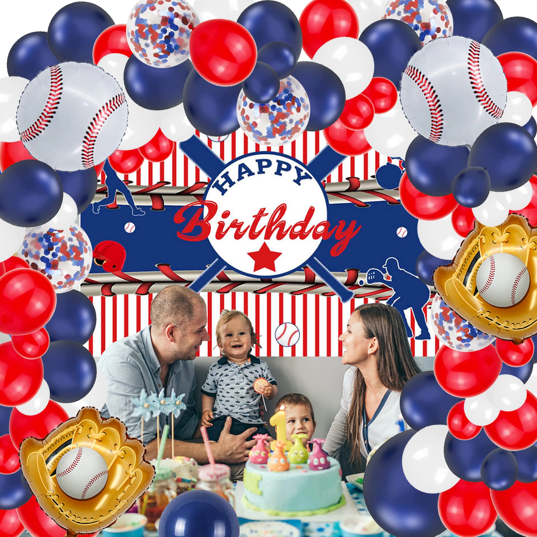 Baseball Balloon Arch Garland,146 Pcs Baseball Aluminum foil Glove Red White Navy Blue Confetti Latex Balloons for Boys Teene Sport Theme Birthday Party Baby Shower Party Decoration