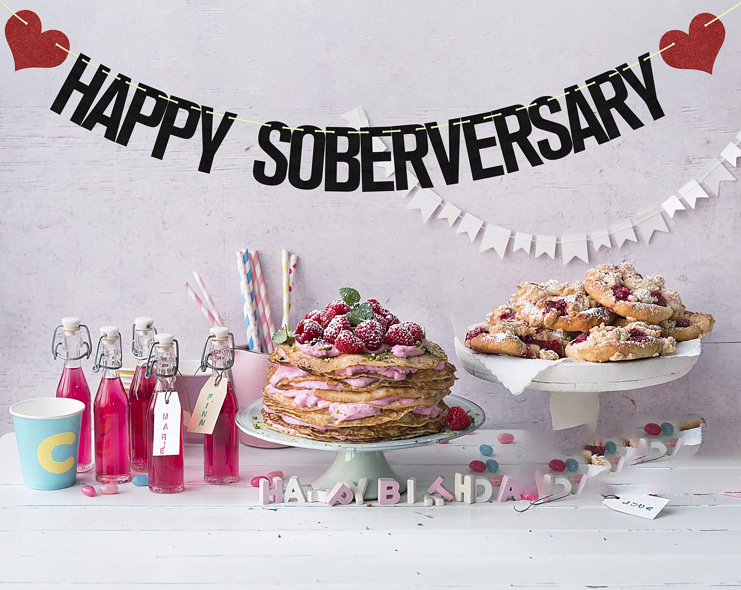 Happy Soberversary Banner, Happy Sober Anniversary Decorations, Happy Sobriety, Perfect for the Celebration of Lengths of Sobriety and Recovery Birthdays Black Red Glitter