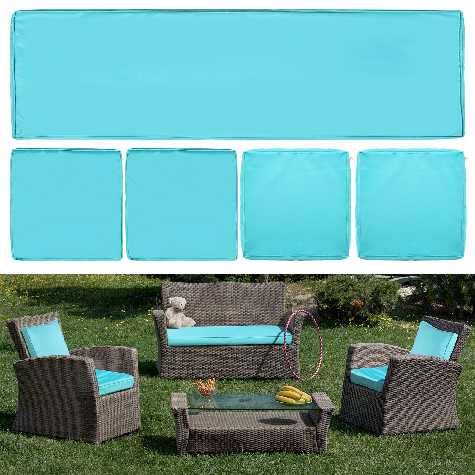 Geetery 5 Pcs Outdoor Cushion Covers Outdoor Patio Cushions Pillow Replacement Covers for Seat and Back Outdoor Cushion Slipcovers for Sectional Rattan Sofa Patio Furniture Cushion Covers for Couch