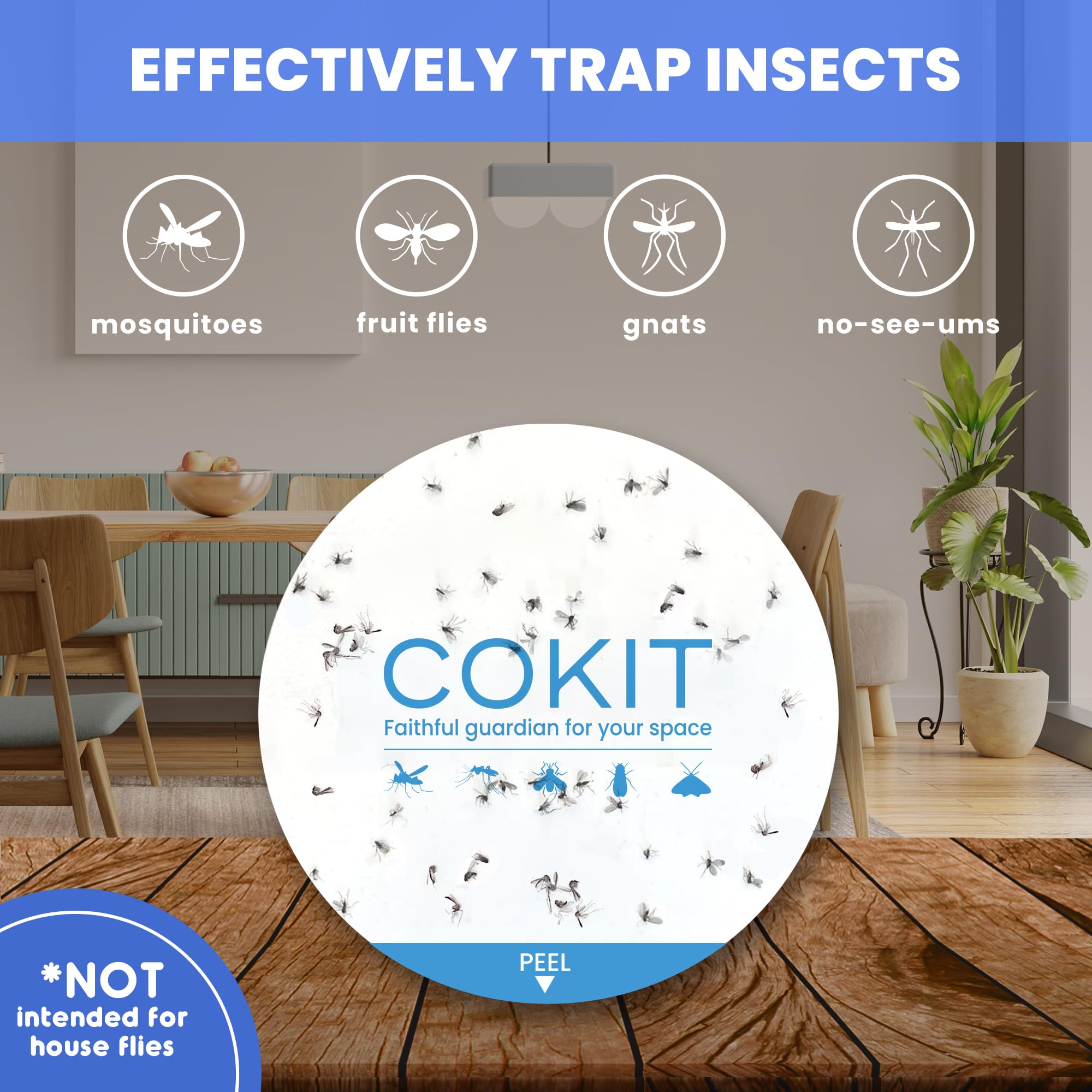 COKIT 12 Packs Glue Pads Flying Insect Trap Refill Indoors Bug Catcher Replacement Sticky Glue Boards for Gnats, Mosquitoes, Fruit Fly Traps Refills Glue Cards 4.3 Inches