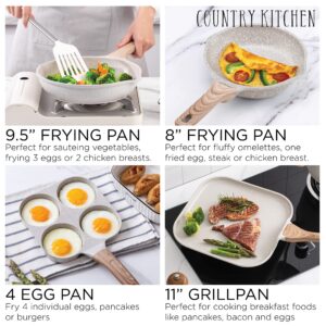 Country Kitchen Non-Stick Cast Aluminum Cookware Set - Durable Kitchen Cookware for Everyday Cooking, Cream, 13 Pc.