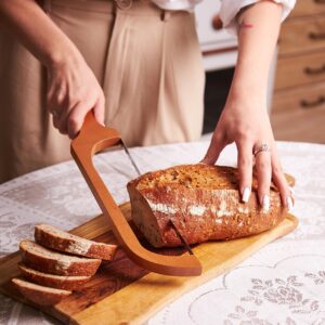 Sourdough Bread Bow Knife for Homemade Bread Cutter - Serrated Bread Saw Slicer Wooden Knife - Baguette Cutter - Hand Crank Bread Slicer - Texas Bread Knife - Right-Handed