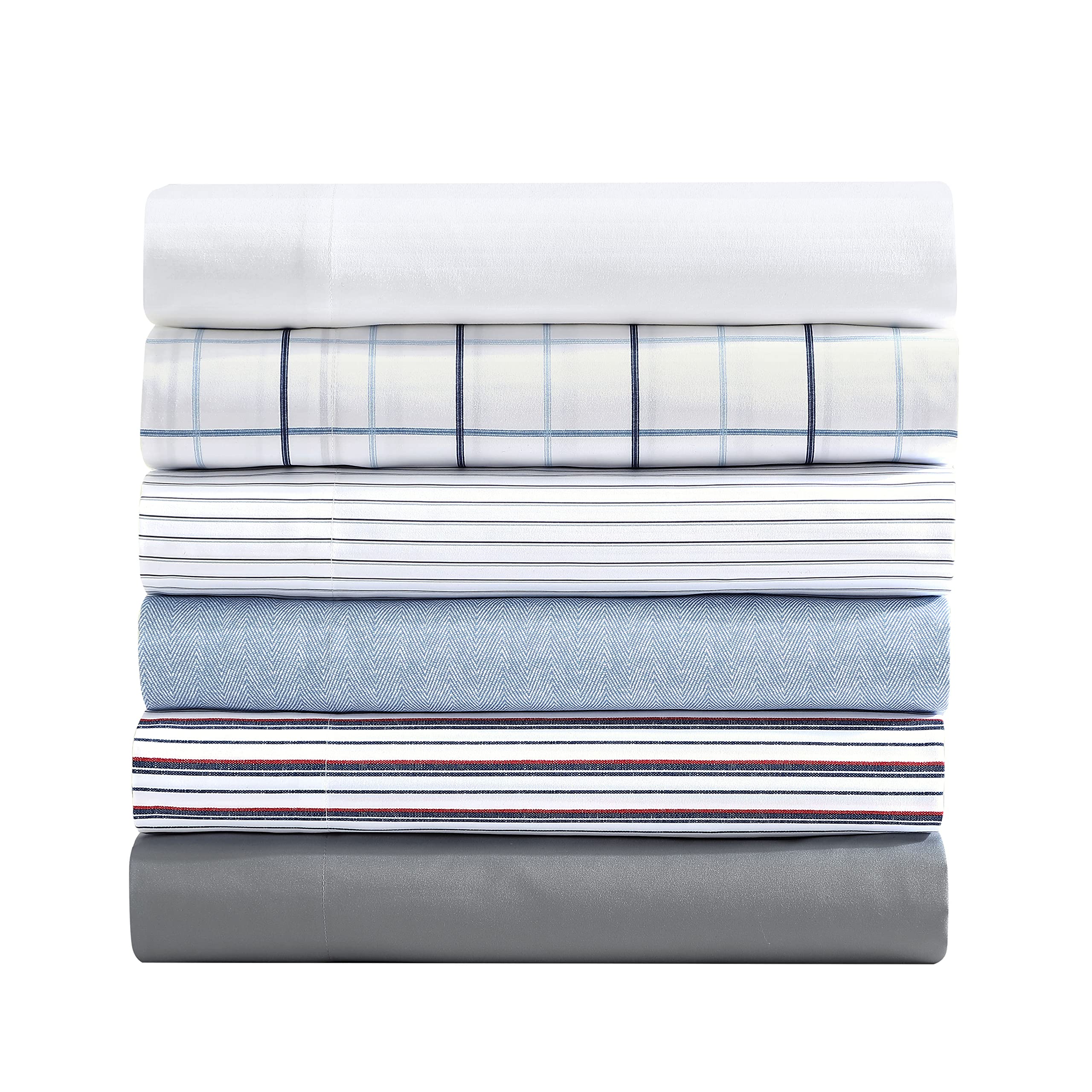 Nautica - Full Sheet Set, Deep Pocket Fitted Sheet and Pillowcase Set, Casual Home Decor (Skinny Yacht Stripe Grey, Full)