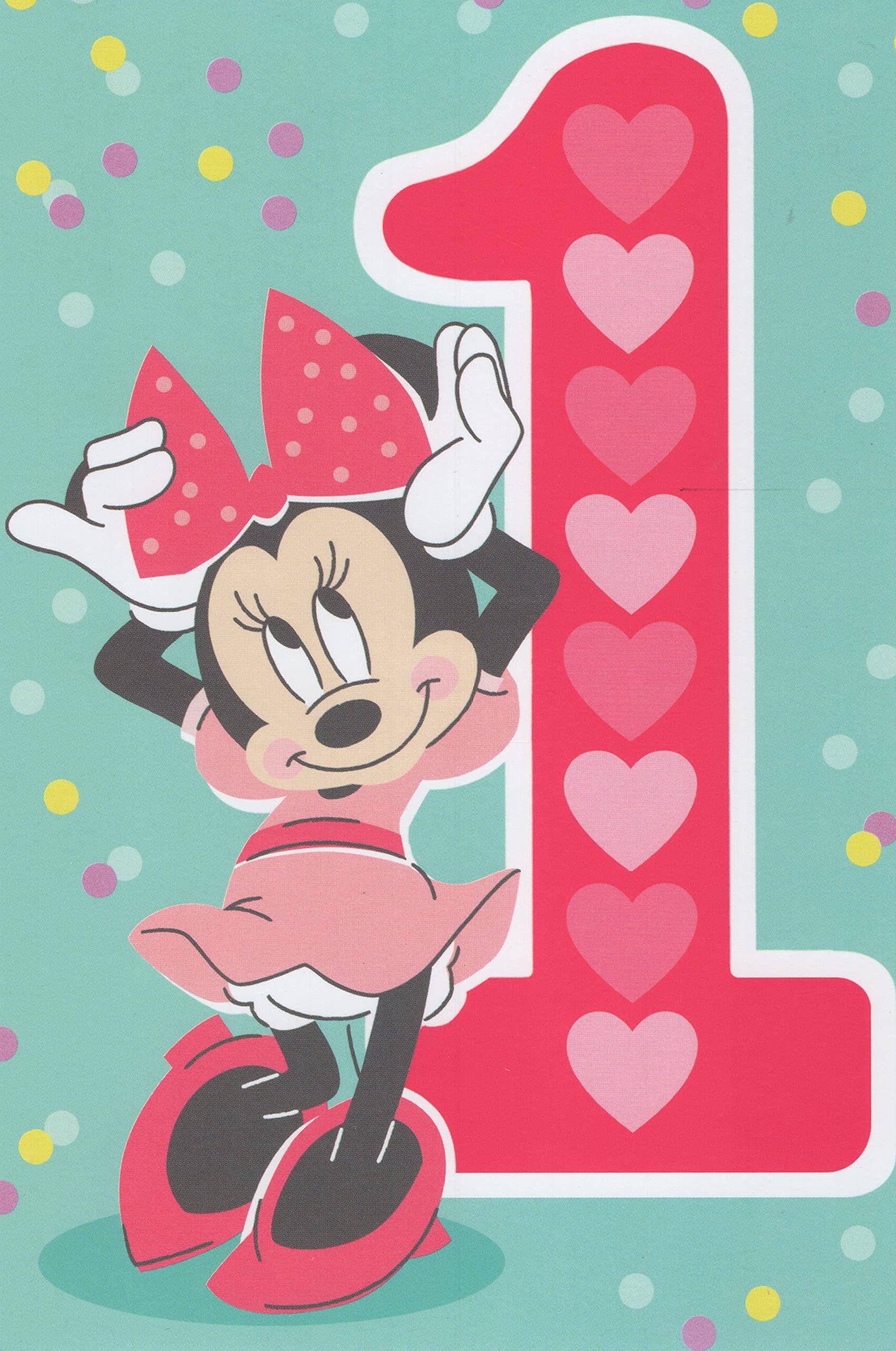 Minnie Mouse Happy 1st Birthday Card - Made in USA - Includes Envelope