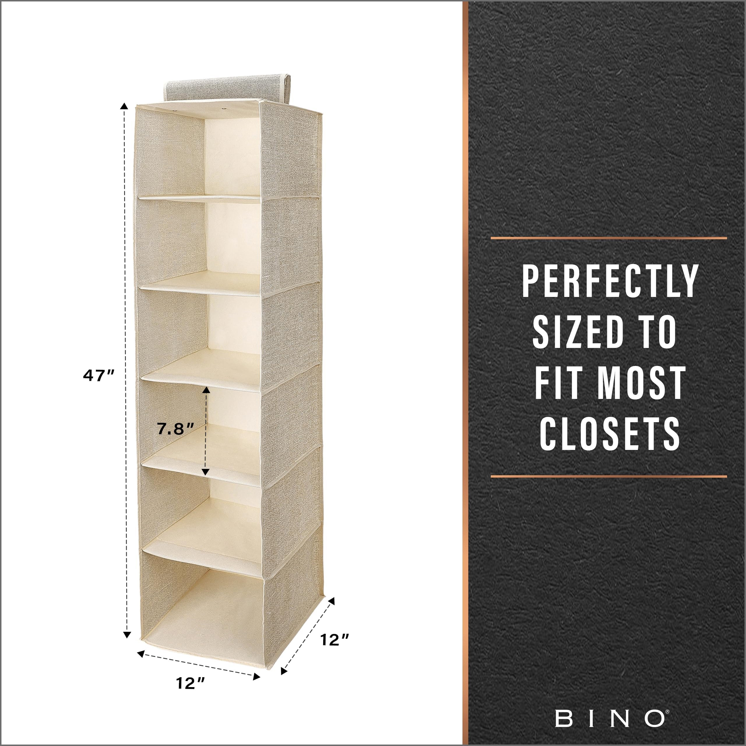 BINO 6-Shelf Sweater Closet Organizer - Beige | Closet Hanging Organizer for Bedroom | Hanging Sweater Storage Organizer | Hanging Shelves | Portable Closets for Hanging Clothes | Room Essentials