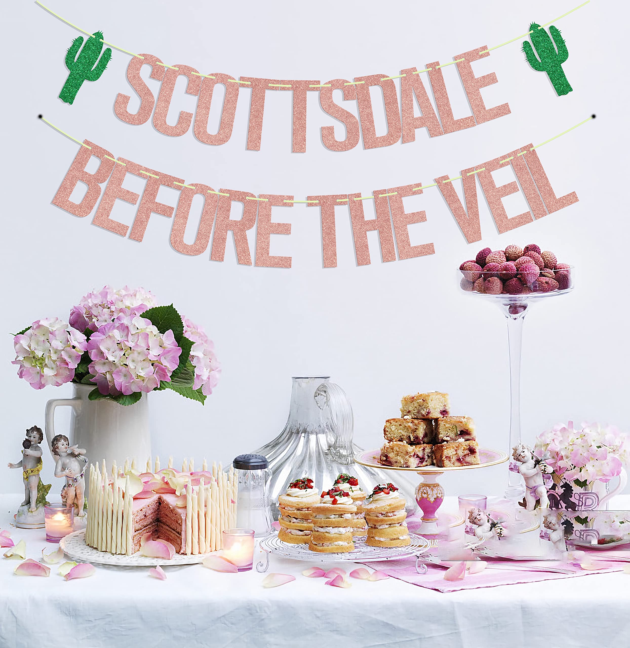 Scottsdale Before the Veil Banner, Bachelorette Party Decorations, Final Fiesta Bachelorette Cactus Decors, Bride to Be Engagement Bridal Shower Supplies Rose Gold Green Glitter