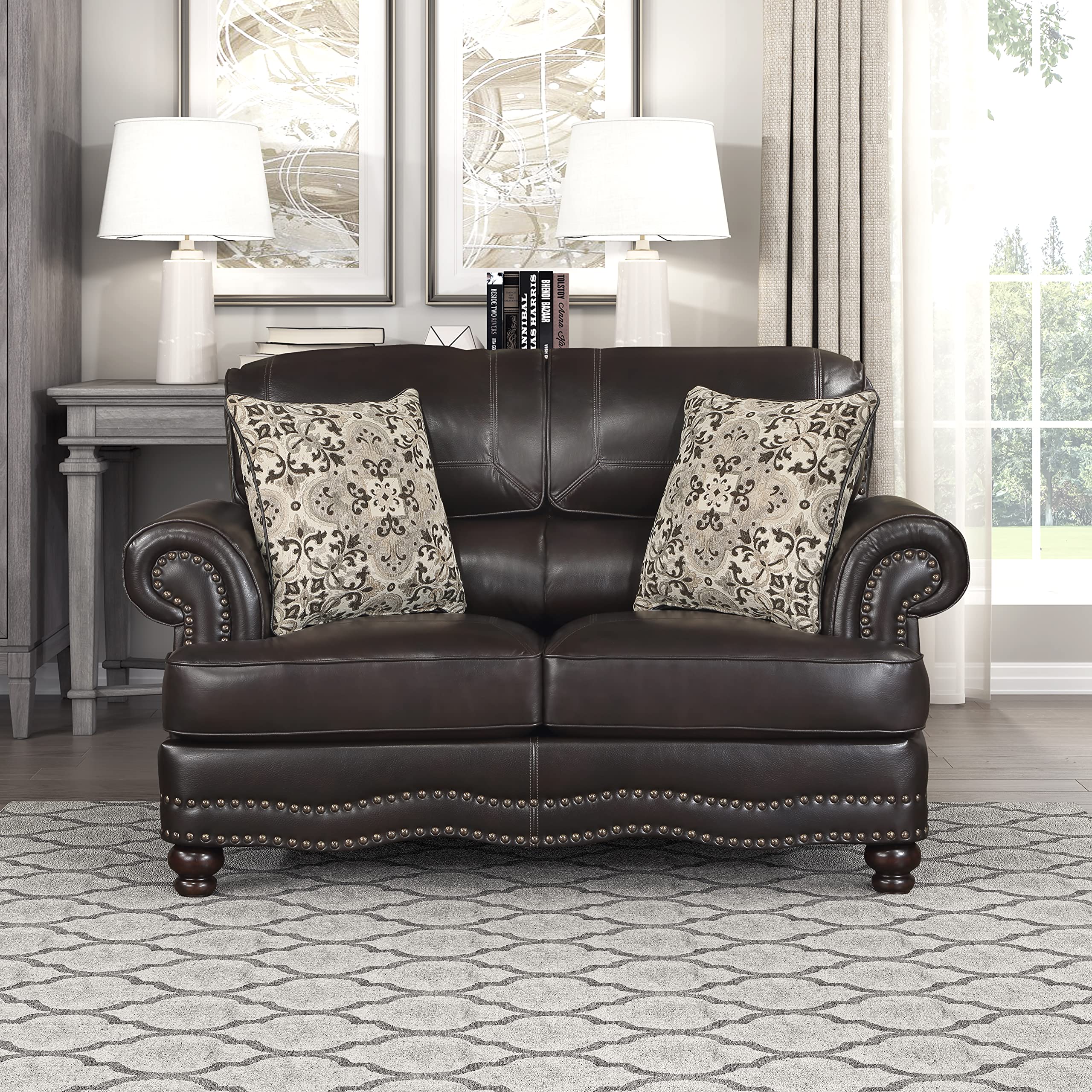 Lexicon Sébastien Breathable Faux Leather Living Room Loveseat, Brown