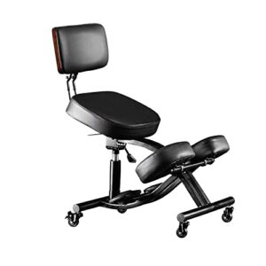 Kneeling Chair Ergonomic for Home and Office，Adjustable Saddle Chair to Improve Your Posture,Comfortable Knees and Footrest,Black,SSS-1458-2D-F