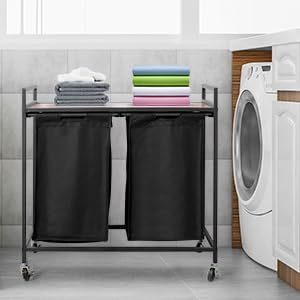 Laundry Basket with Wheels Metal Frame Laundry Hamper with Storage Shelf and 3 * 11Gal/41L Pull-Out Removable Bag Laundry Sorter Cart large Capacity Cloth Organization for Laundry Room Bathroom