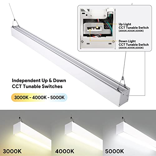 Euri Lighting EUD4-50W103sw-W, Linkable 4FT Dual CCT Tunable Linear Up/Down Light, 50W, 6500lm, 3000K/4000K/5000K, 120-277V, Damp Rated, 0-10V Dimmable, ETL & DLC Certified, 5YR 50K HR Warranty White