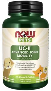 now foods® pets, uc-ii® advanced joint mobility for dogs and cats, veterinarian formulated, help maintain cartilage and connective tissue*, 60 chewable tablets (60 grams)