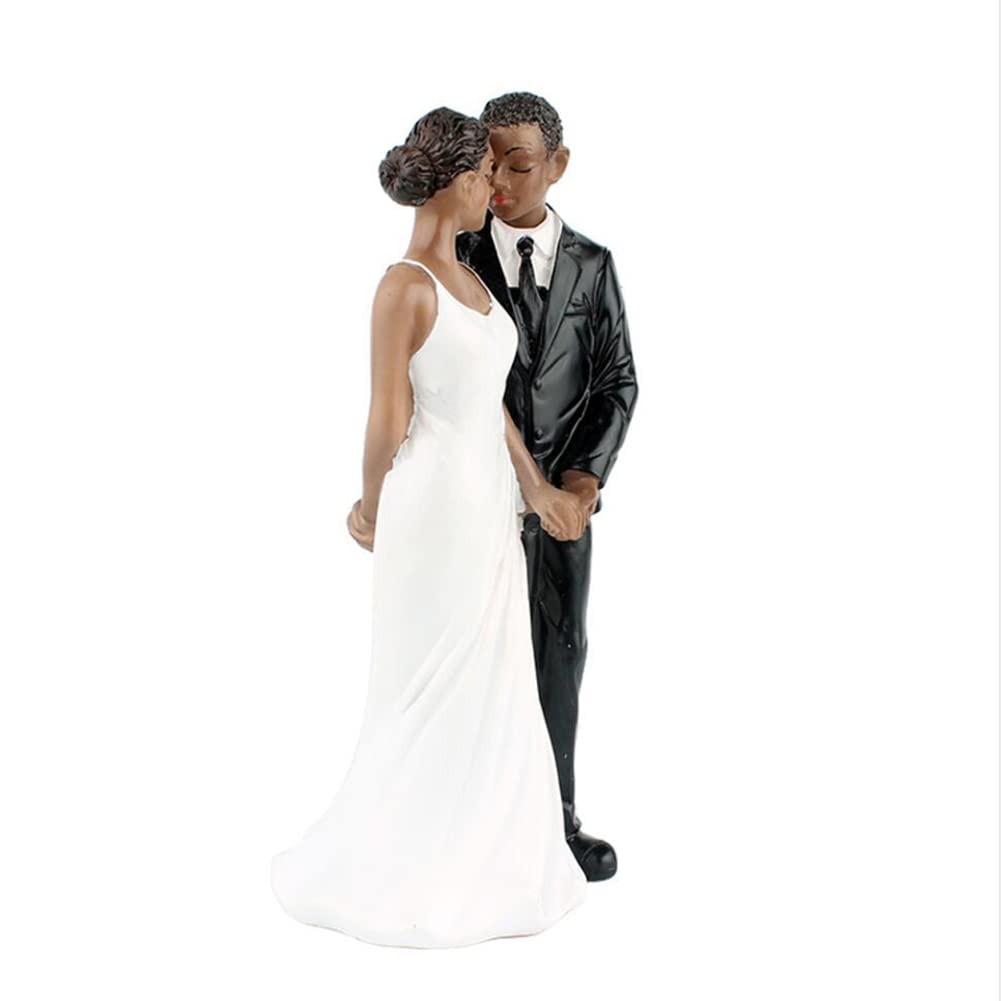 HUOOQT Cake Topper Figurines for Bride and Groom, African American Wedding Cake Topper Couple Wedding Anniversary