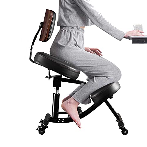 Kneeling Chair Ergonomic for Home and Office，Adjustable Saddle Chair to Improve Your Posture,Comfortable Knees and Footrest,Black,SSS-1458-2D-F