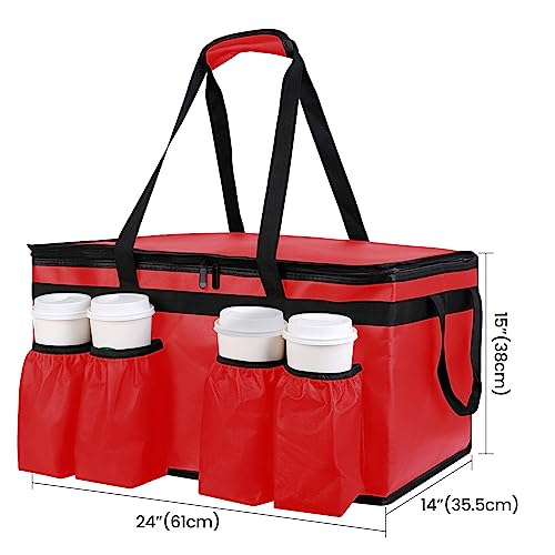 Insulated Food Delivery Bag with Cup Holders/Drink Carriers Premium XXL, Great for Beverages, Grocery, Pizza, Commercial Quality Hot and Cold Insulated Catering Bag 22x14x13 for doordash