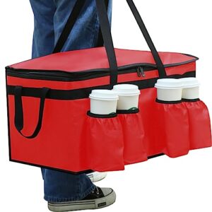 Insulated Food Delivery Bag with Cup Holders/Drink Carriers Premium XXL, Great for Beverages, Grocery, Pizza, Commercial Quality Hot and Cold Insulated Catering Bag 22x14x13 for doordash