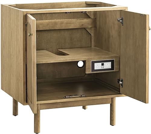 James Martin Vanities 545-V30 Laurent 30" Free Standing or Wall Mounted Single Basin Ash Wood Vanity Cabinet Only with USB Port and Electrical Outlet - Light Oak