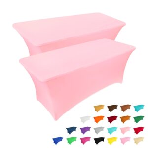 ivapupu 2 pack 6ft table cloth for rectangular fitted events stretch pink table covers washable table cover spandex tablecloth table protector for party, wedding, cocktail, banquet, festival