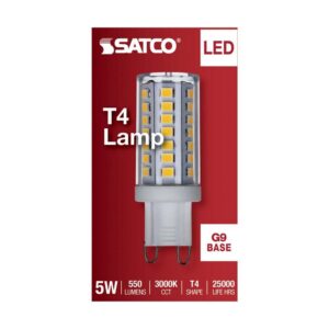 Satco S11234 5W/LED/G9/830/CL/120V/DIM – 5 Watt JCD LED; G9 Base; Clear Finish; 3000K; Soft White; 120 Volt; T4 Shape; 40W HID Equivalent; 2.13" MOL; Dimmable for Various Lighting Applications