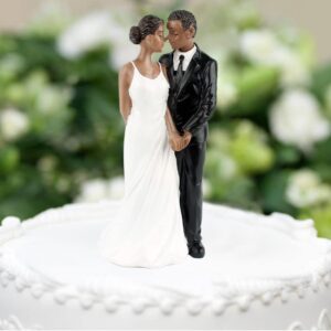 huooqt cake topper figurines for bride and groom, african american wedding cake topper couple wedding anniversary