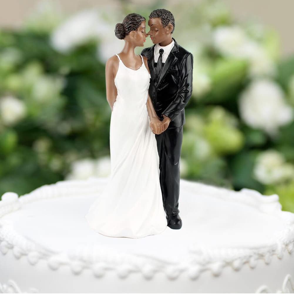 HUOOQT Cake Topper Figurines for Bride and Groom, African American Wedding Cake Topper Couple Wedding Anniversary