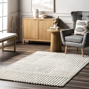 nuloom dorene contemporary high-low striped wool area rug, 8x10, ivory