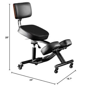 Kneeling Chair Ergonomic for Home and Office，Adjustable Saddle Chair to Improve Your Posture,Comfortable Knees and Footrest,Black,SSS-1458-2D-F