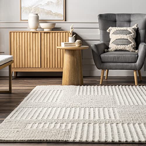 nuLOOM Dorene Contemporary High-Low Striped Wool Area Rug, 8x10, Ivory