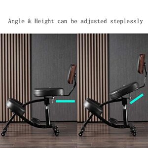 Kneeling Chair Ergonomic for Home and Office，Adjustable Saddle Chair to Improve Your Posture,Comfortable Knees and Footrest,Black,SSS-1458-2D-F